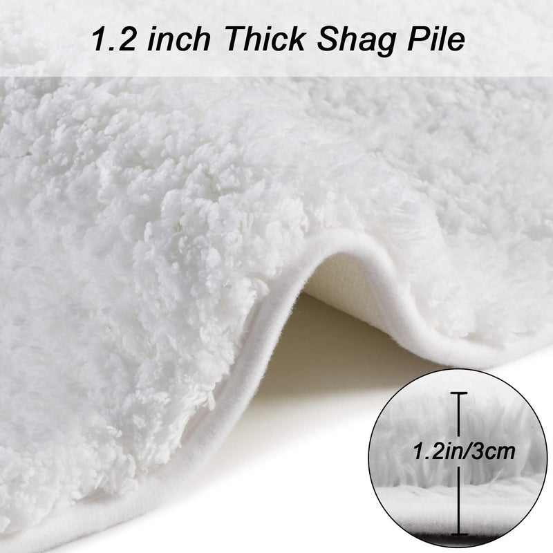 Seavish Luxury White Bath Rug, 2ft Shaggy Round Bathroom Rug,Non Slip Efficient Water Absorbent Machine Washable Tufted Circle Bath Mat Microfiber Soft Thick Plush Circular Rug Floor Carpet - Image 2
